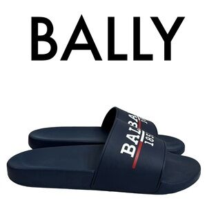 BALLY EXCELLENT MEN’S BLUE WHITE RED SLIDES SANDALS SIZE 11 / 44 MADE IN ITALY